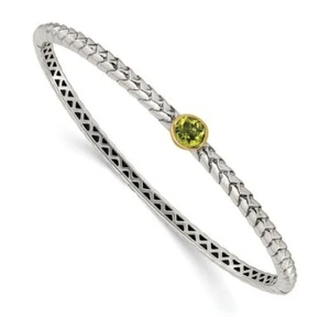 925 Sterling Silver Peridot Round Bangle Bracelet - Picture 1 of 12