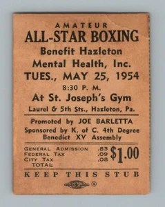 1954 Amateur Boxing St Joe Gym Hazleton Mental Health Joe Barletta Brehms Ticket - Picture 1 of 2