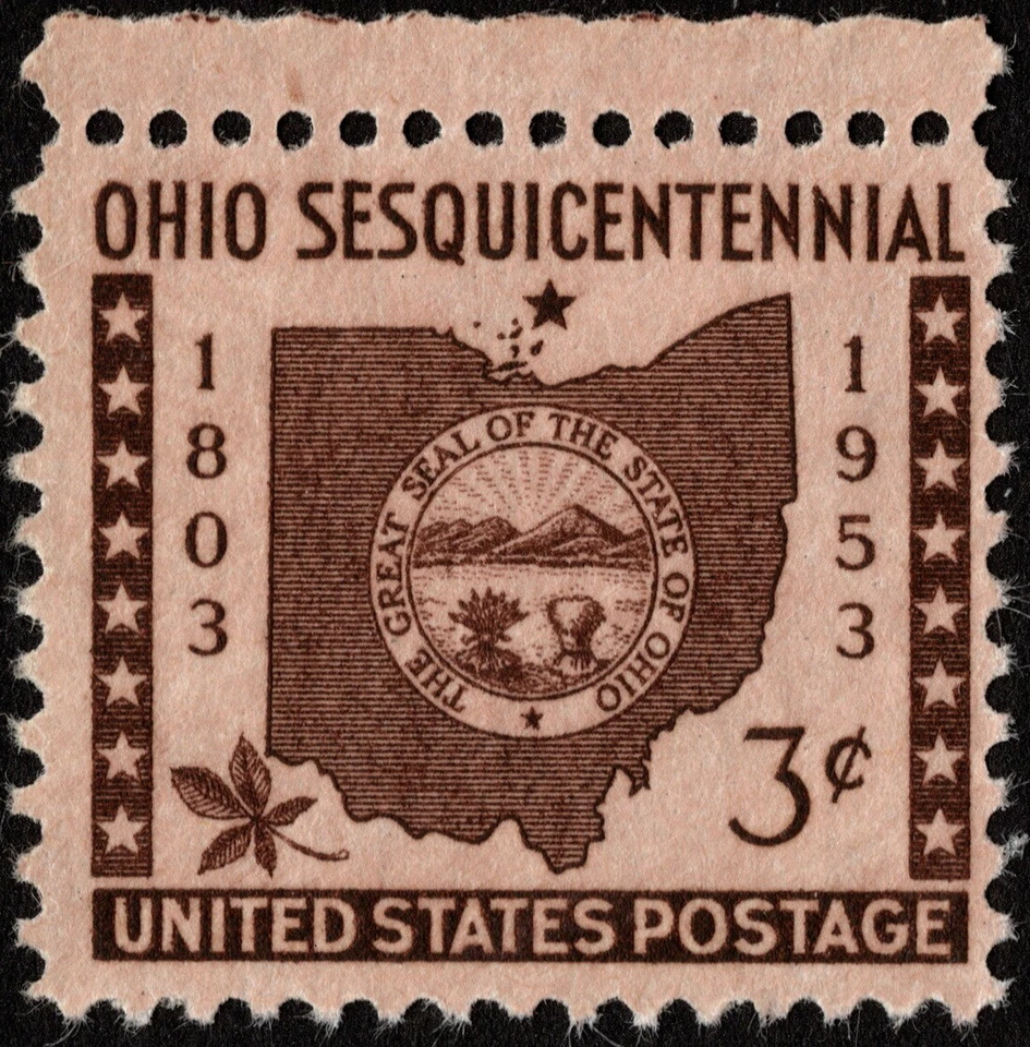 US - 1953 - 3 Cents Chocolate Ohio Statehood 150th Anniversary Issue # 1018 Mint - Image 1 of 1