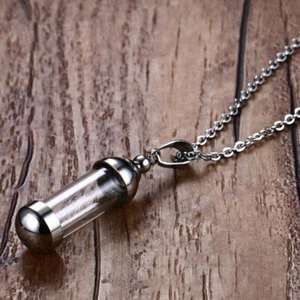 Vial Pendants Necklace Chain Openable Clear Capsule Keepsake Ash Tube 1.7" - Picture 1 of 1