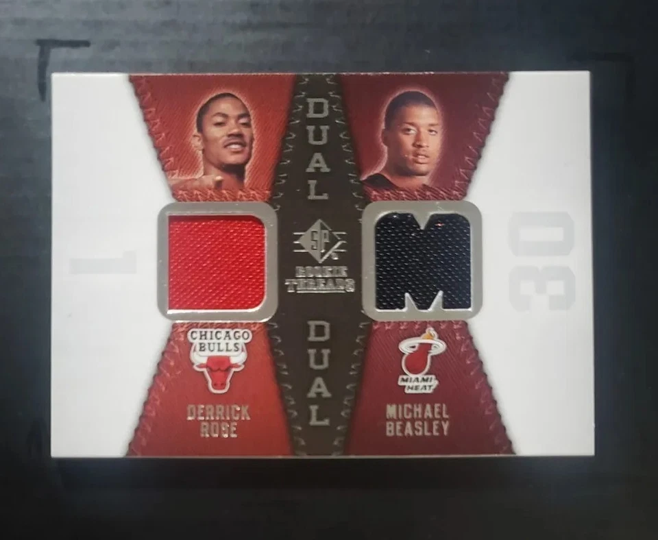 Tarjeta de novato 2008-09 UD Dual Sp Jersey Rookie Threads D.Rose, M. Beasley #RID-BR Foto 1 de 2