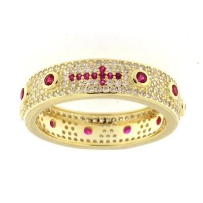 Anello Rosario Unisex 0268-OR22 Argento 925 Dorato Pavè Bianco Zirconi Fucsia  - Immagine 1 di 2