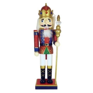 TRIM A HOME CHRISTMAS WOODEN NUTCRACKER - 14" KING ARTHER w/ FAUX JEWEL STAFF - Picture 1 of 3