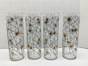 Set 4 Libbey Atomic Galaxy Starburst Highball Collins Glasses 7” MCM 14 oz - Picture 1 of 7