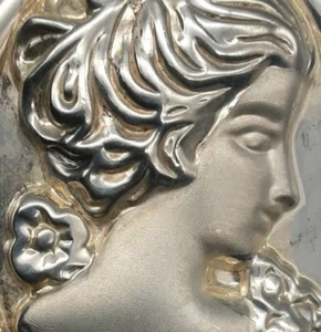 Brosche  Jugendstil Art  925er Silber floral Blumen Mädchen Frau Frauenkopf (AP) - Bild 1 von 4