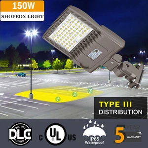150W LED Parking Lot Lights Commercial Outdoor IP65 Shoebox Street Pole Lights - Picture 1 of 9