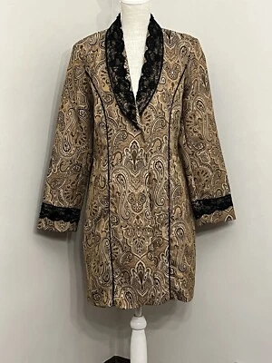 Blazer largo de cachemira marrón lavanda y miel con cuentas para mujer talla L neutro retro Foto 1 de 4