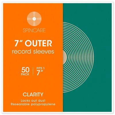 SPINCARE 50x 7 Inch Resealable Vinyl Single Plastic BOPP Outer Record Sleeves Covers