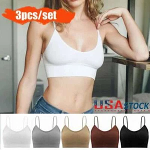 3x Women Cami Crop Top Seamless Bra Padded Bralette Low Back Stretchy Solid Bra - Picture 1 of 17