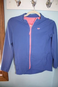 Vineyard Vines SZ L 14 Blue Pink Long Sleeve Full Zip Sweatshirt Jacket Pockets - Picture 1 of 4