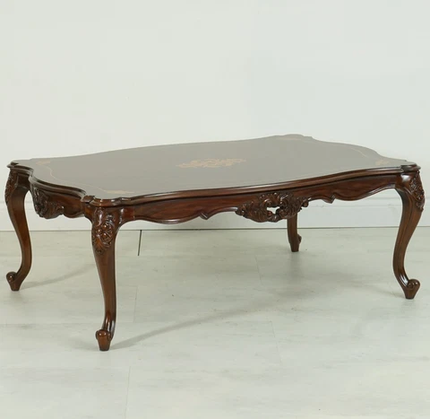 Traditional French Rectangular Coffee Table Mahogany with Satinwood Inlay Cover