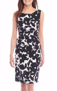 Kasper New Lilly White/Black Stretch Textured Floral Print Sheath Dress - $89 - Picture 1 of 3
