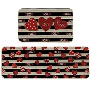 Valentines Day Kitchen Mats Stripe Love Heart Kitchen Rug Antiskid Non Slip f... - Picture 1 of 5