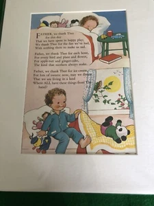 Lovely Vintage Large Mounted Mabel Lucie Attwell Bedside Prayer Print - Picture 1 of 2