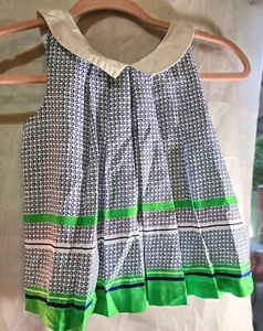 Janie and Jack EUC Girls 7 Top Green White Button Closure Babydoll Pleats Preppy - Picture 1 of 8