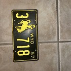 Wyoming 1957 License Plate Vintage Cave Rustic Collector