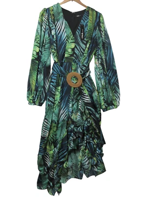 Nuevo con etiquetas Vestido Talla L INA Maxi Manga Globo Boho TROPICAL Volantes Hadas Resort Crucero Foto 1 de 4