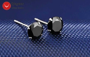 Moda 5mm Circón Negro Cuatro Garras Plata S925 Pendientes para Mujer Joyería - Imagen 1 de 5