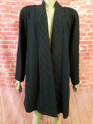 Chaqueta de abrigo negra para mujer Alorna Ribbons detalles 100 % lana pura talla L #C Foto 1 de 4