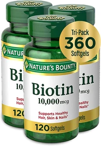 Nature's Bounty Biotin 10,000Mcg, Rapid Release Softgels, 120 Count (Pack of 3) - Picture 1 of 7