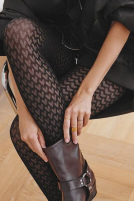 Herzmuster Strumpfhose Gemustert Herbst 60DEN Gr.S,M,L,XL schwarz, bordeaux - Bild 1 von 4