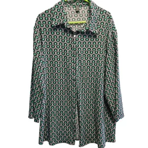 EUC Shein geometrisches Muster Knopfleiste lange Bluse/Shirt leicht Poly XL - Bild 1 von 8
