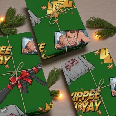Die Hard Christmas Wrapping Paper, 80s Movie Gift Wrap for Friends and Family - Image 1 of 4