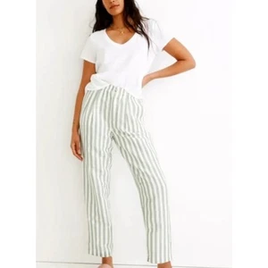 Madewell Linen Track Trousers Green Stripe XXL Pull On Elastic Waist Pants - Picture 1 of 5