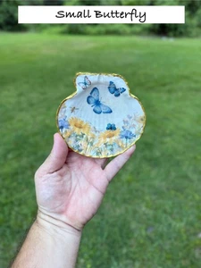 Schmetterling eine Schmuckschale, Schmuckhalter Austernschale Decoupage Kunst Blumendekor - Bild 1 von 3