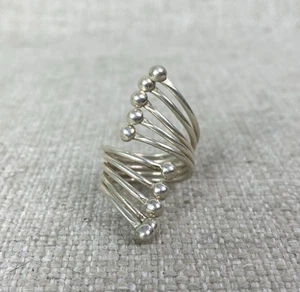 Vintage STERLING Silver Wire Twisted Wrap Bypass Ring Size 9 Art Deco Jewelry - Picture 1 of 7