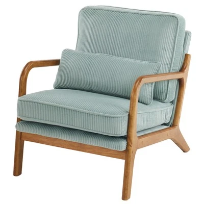 Silla de lectura moderna Mid Century con almohada lumbar para sala de estar verde azulado Foto 1 de 4