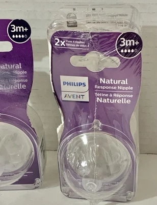 Paquete de 4 pezones de flujo de respuesta natural sin BPA Philips a granel, 3 m + 8 totalmente sellados, Foto 1 de 4