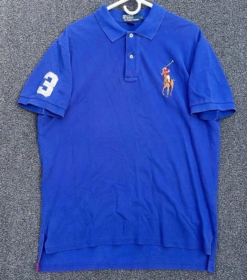 Vintage 90s Polo Ralph Lauren Colored Big Pony Mens Large Polo Shirt #3 Blue - Image 1 of 4