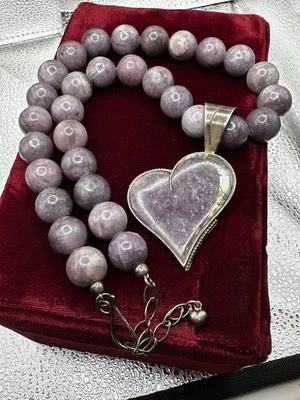 Collar de cuentas colgante corazón plata esterlina amatista DTR Jay King Mine Finds de colección Foto 1 de 4