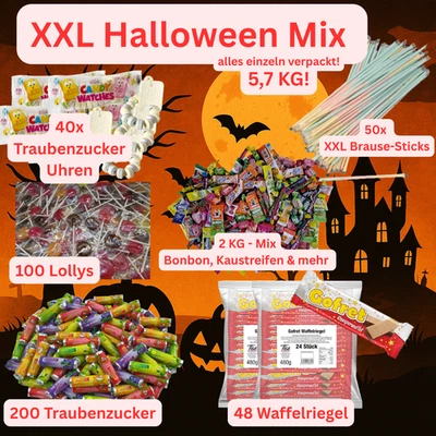 XXL Halloween Süßigkeiten Mix 5,7KG einzeln verpackt – Bonbons, Lollys, Waffeln - Bild 1 von 3