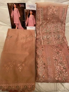 Unstitched 3-Piece Suit Indian/Pakistani/Asian Gold Diamonte Material - Picture 1 of 7