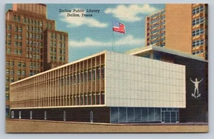 Dallas Texas Dallas Public Library Building Street View Postcard Vtg A8 - Picture 1 of 2