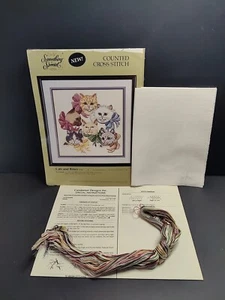 Candamar Cats & Bows 50340 Counted Cross Stitch Kit Kitten Faces Vintage 80s - Picture 1 of 9