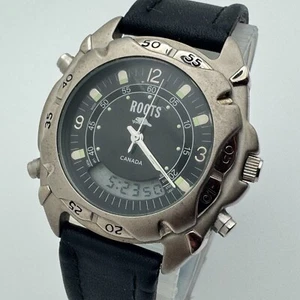Roots Quartz Watch Men Rotating Bezel Silver Analog Digital Chrono New Battery - Picture 1 of 6