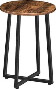 Round Side Table, Small End Table with Sturdy X-Shaped Metal Frame, Industrial B - Picture 1 of 10