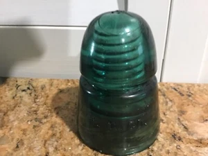 Isolatore in vetro verde blu H.C. Co. vintage - Foto 1 di 5