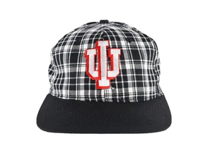 NOS Vintage 90s Indiana University Spell Out Checkered Plaid Snapback Hat Cap - Picture 1 of 8