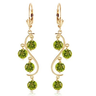 14K. GOLD CHANDELIERS EARRING WITH PERIDOTS (Yellow Gold) - Image 1 of 4
