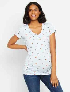 Motherhood Maternity V-Neck Side Ruched Maternity Tee Blue S - Picture 1 of 5