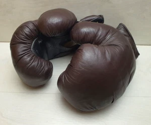 Vintage Antique Genuine Leather Boxing Gloves Sparing Perfect Condition Straw - Picture 1 of 8