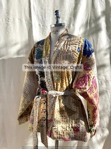 Chaqueta Kimono Estilo Patchwork Bata Kantha Hecha a Mano Talla Única Abrigo Algodón Abrigo - Imagen 1 de 7