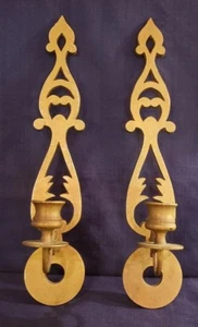 Set of 2 Brass Tone Metal Hanging Sconces Candle Holder Holiday Decor 16 ¼" Tall - Picture 1 of 4