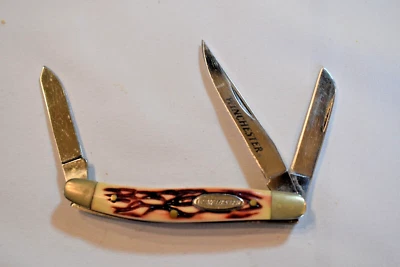 Navaja de bolsillo plegable Winchester Stag Scale de 3 hojas Foto 1 de 3