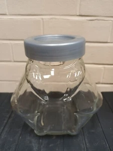 Embossed Clear Glass Canister With Grey Lid from Ikea 7" - Picture 1 of 7