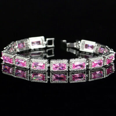 Joyería de boda rectangular rosa kuncita piedras preciosas mujeres plata dije pulseras Foto 1 de 4
